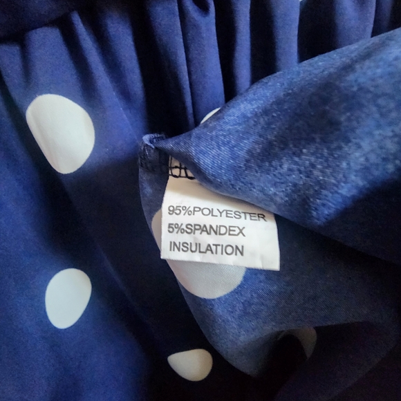 Womens M Clowncore Blue White Polka Dot Short Sleeve V-Neck Coquette Midi Dress - Picture 5 of 6